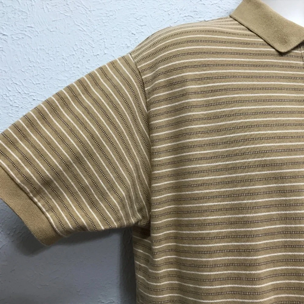 VTG‎ Polo Sport Sportsman Shirt Mens L Tan Striped Cotton Ralph Lauren Pony Logo